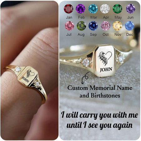 Custom Personalized Birthstone Ring with Wings Name